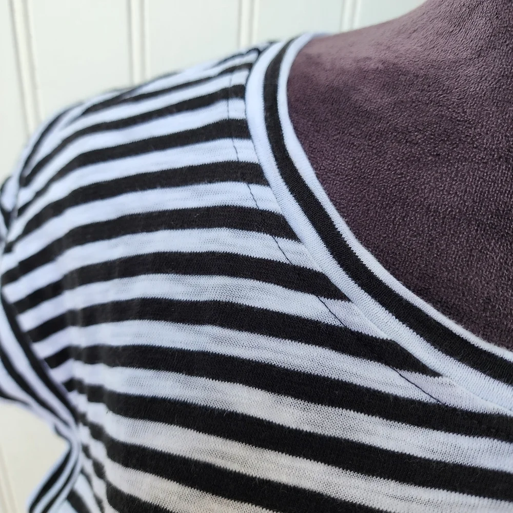 J. CREW Short Sleeve Black White Striped Dress Tie Waist Cotton Stretch Sz M